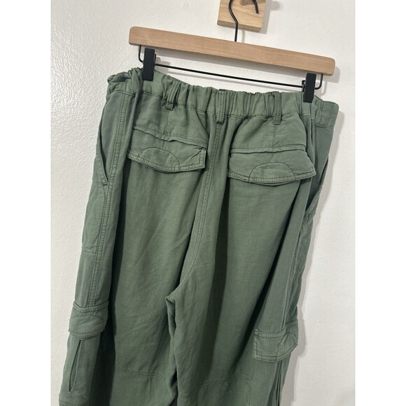 Anthropologie Pilcro Linen Blend Green Cargo Utility Pull On Pants Med Wide Leg - Picture 8 of 11